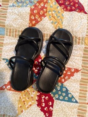 Black Strappy Slide Sandals